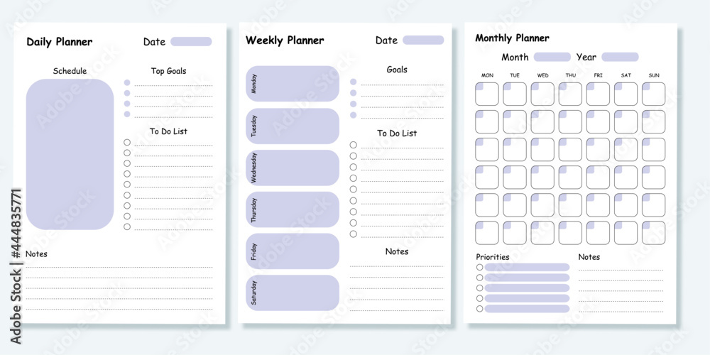 Modern collection of daily weekly monthly planner printable template ...