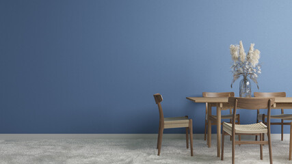 Medium dinning background wall blue with wood table 