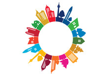 SDGs-持続可能な開発目標の街並みと地球シルエットイメージマーク