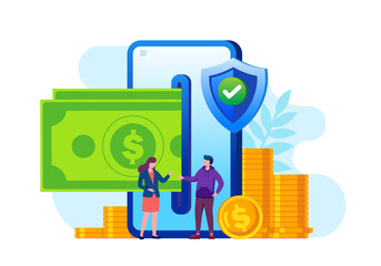 Wall Mural - Online money transfer with smartphone flat vector illustration for banner and landing page 