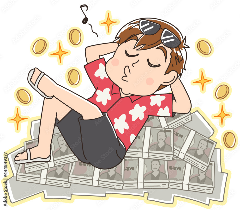 資産運用でFIRE（早期リタイア）した男性のイラスト Stock Vector | Adobe Stock