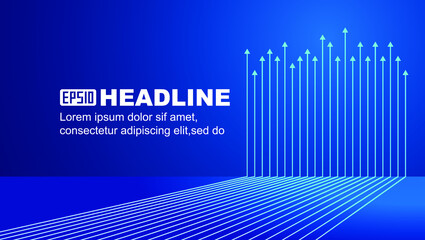 Poster - A straight line with a blue arrow rises above the background for a sense of space