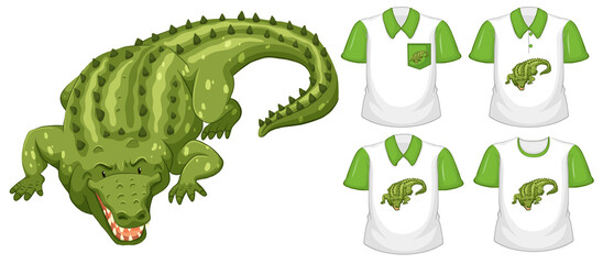 Sticker - Set of different shirts with crocodile cartoon character isolated on transparent background