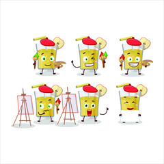 Sticker - Artistic Artist of fresh apple juice cartoon character painting with a brush. Vector illustration