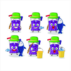 Sticker - A fisherman grapes juice cartoon picture catch a big fish. Vector illustration