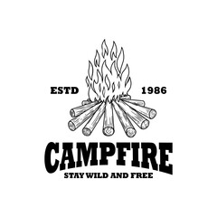 Wall Mural - emblem template with campfire. design element for greeting card, t shirt, poster. vector illustratio