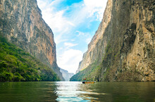 View Of Sumidero Canyon In Chiapas, Mexico With A Beautiful Blue Sky