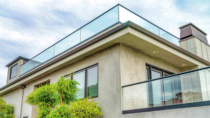 Wall Mural - Pano Beautiful exterior of house in Long Beach California with rooftop balcony