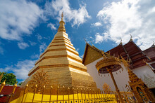 Golden Pagoda At Wat Phra That Cho Hae Temple In Phrae Province, Thailand, Religious Sacred Ancient Temple Travel Destination