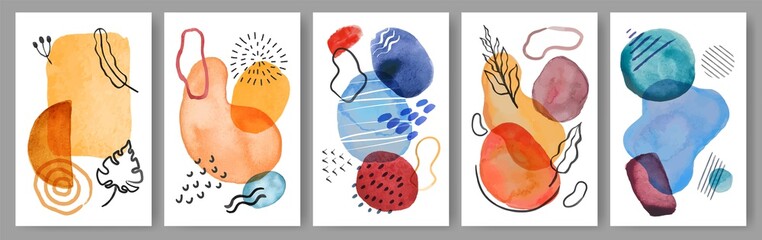 Poster - abstract watercolor poster. modern painting with organic shapes and brush strokes, stains, doodles. 