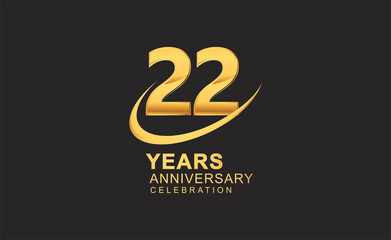 Poster - 22nd years anniversary with swoosh design golden color isolated on black background for celebration