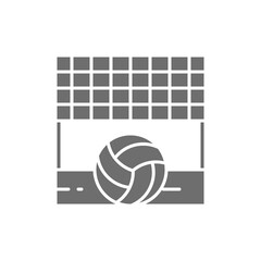 Sticker - Volleyball net with ball, sand beach grey icon.