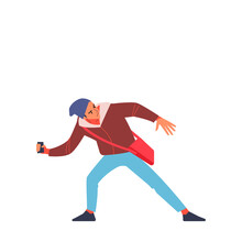 Street Riots. An Aggressive Man Of Radical Youth Throws A Stone At The Riot Police. Flat Style Character Vector Illustration Isolated