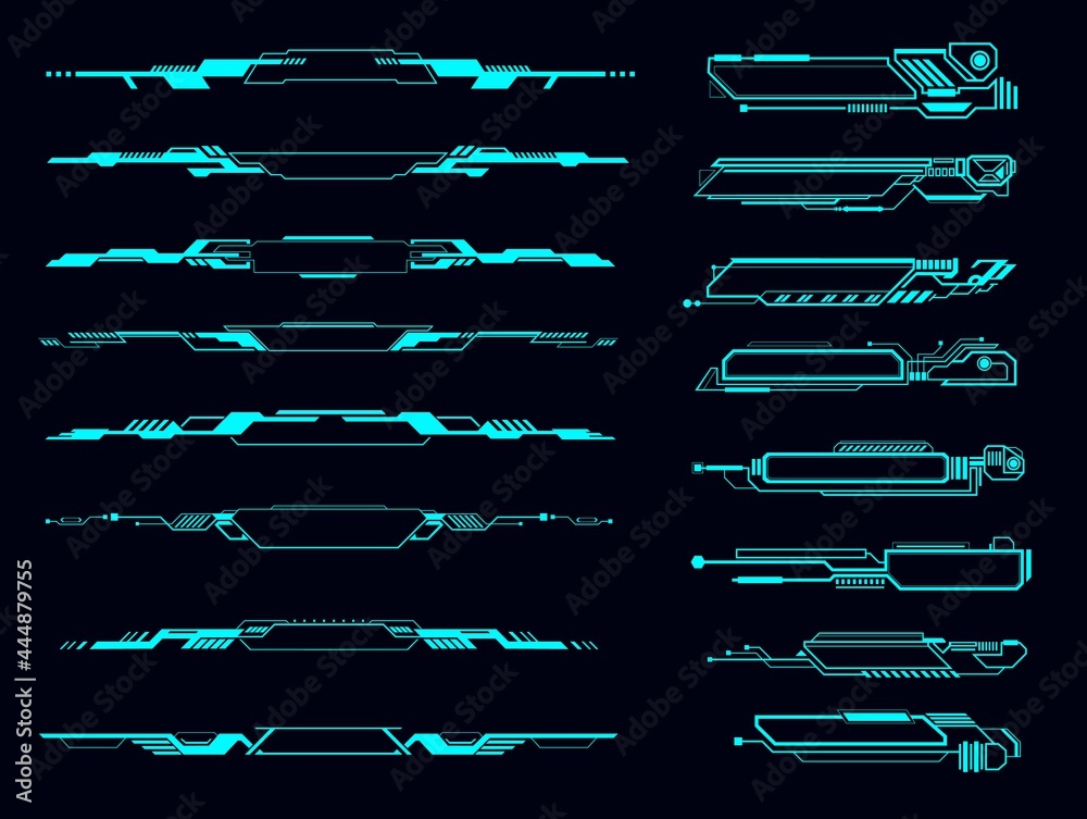 HUD info boxes, futuristic display borders and interface, elements ...