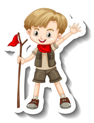 Canvas Print - A sticker template with a boy in safari outfit cartoon character