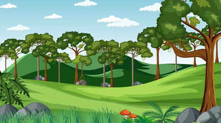 Sticker - Blank meadow at daytime scene with various forest trees