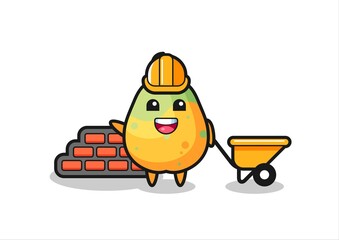 Cartoon character of papaya as a builder