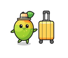 Mango Cartoon Illustration With Luggage On Vacation