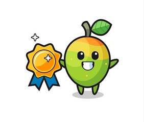 Poster - mango mascot illustration holding a golden badge