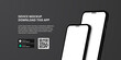 landing page banner advertising for downloading app for mobile phone, 3D double smartphone device mockup. Download buttons with scan qr code template.