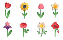 Flower Icons, Paper Cut Design, Vector Illustration