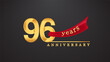 96th anniversary design logotype golden color with red ribbon for anniversary celebration