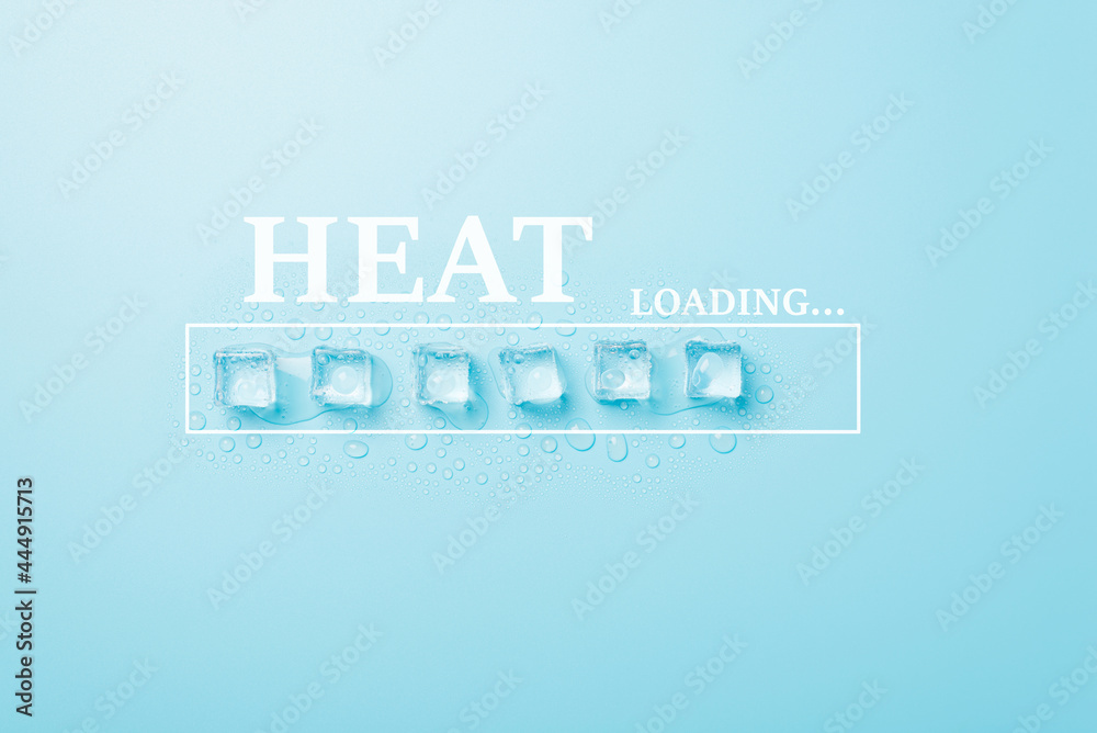 Hot summer weather is coming concept. Photo of melting ice cubes with ...