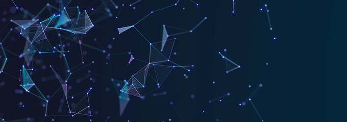 Leinwandbilder - Structure of connected lines and dots. Wireframe polygonal elements on a dark background. Science and technology. 3d