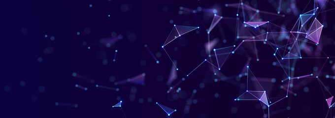 Leinwandbilder - Structure of connected lines and dots. Wireframe polygonal elements on a dark background. Science and technology. 3d