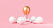 © Lemonsoup14 - Abstract gold idea light bulb and innovation creative concept on inspiration pink background with success invention of electric lamp design. 3D rendering.