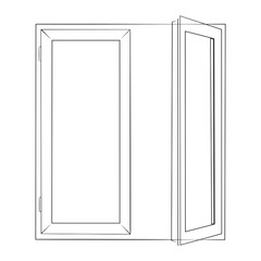 Open window line drawing on white isolated background