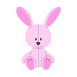 Flat vector cartoon illustration of a cute plush pink rabbit. A funny children's toy. Isolated design on a white background.