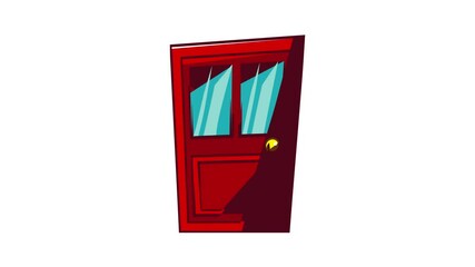 Poster - Wooden door with glass icon animation cartoon best object isolated on white background
