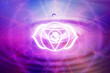 Ajna Chakra symbol on a purple background. This is the sixth Chakra, also called The Third Eye Chakra