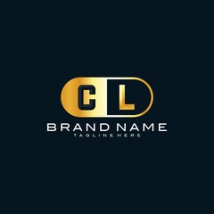 Luxury CL monogram logo with golden oval metal shape. 3D gold letters design template.