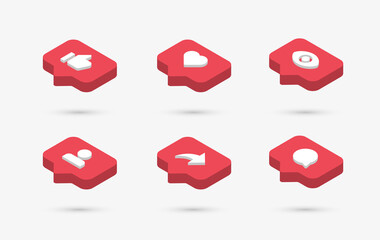 Poster - Social media notification icons in 3d speech bubbles like love comment share follower seen icon	
