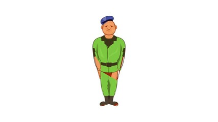 Wall Mural - Man in green army uniform and blue beret icon animation cartoon best object isolated on white background