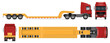 Lowboy trailer truck vector mockup on white for vehicle branding, corporate identity. View from side, front, back and top. All elements in the groups on separate layers for easy editing and recolor