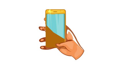 Poster - hand works on a mobile phone icon animation cartoon best object isolated on white background