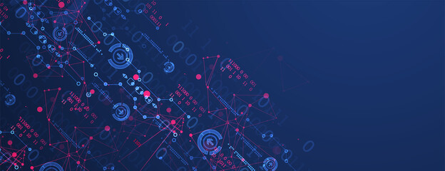 Abstract background with plexus effect. Scientific and technological concept with the use of technical elements.