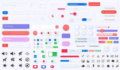 Fototapete - User interface elements for mobile app. Neumorphism User interface design kit.  Screen buttons. Web, social media, business. Neumorphism. Digital panel mockup. Vector interface elements set