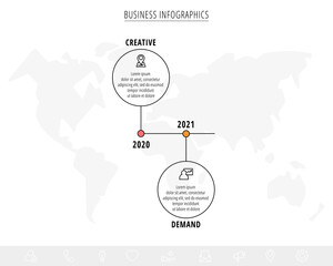 Vector minimal line infographics with circles. Business concept 2 steps by step for diagram, chart, web, graphic