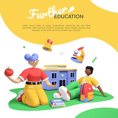 Wall Mural - Further education - colorful 3D style banner with text copy space