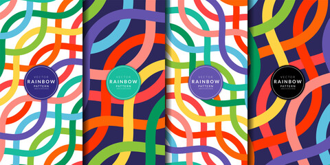 Wall Mural - abstract geometric pattern with the rainbow lines combination set. curve, striped, wrapping paper, f