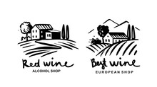 Vineyards With House Emblem For Liquor Store
