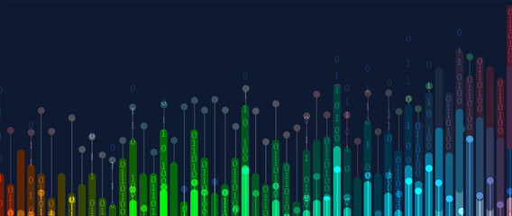 Bytes of binary code run through network. Abstract futuristic technology syberspace