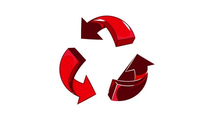 Poster - Red arrow recycling icon animation cartoon best object isolated on white background