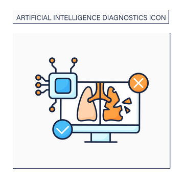 AI in medicine color icon. Digital technologies. Autonomous lungs diagnosis. Computer screen. AI diagnostic concept. Isolated vector illustration