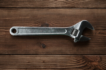 Set of tools over a wood panel. Collection of vintage tools.