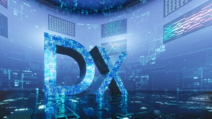 Fototapete - 立体的なDXの3Dモーショングラフィックス / デジタルトランスフォーメーション・ITとビッグデータ・未来志向のイノベーションのコンセプトイメージ